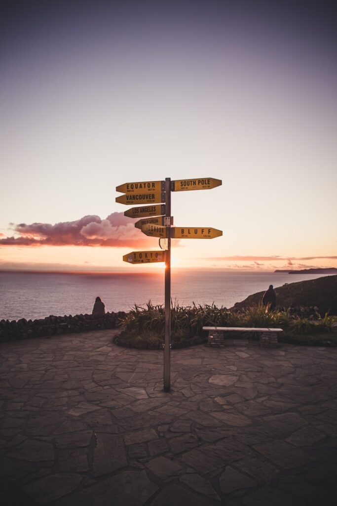 A sign post pointing to locations in several directions